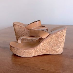 K. Jacques St Tropez Saturnine cork wedge sandals in tan leather size 7